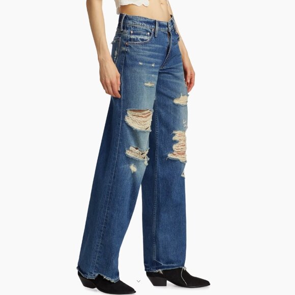 MOTHER Blue Distressed Wide Leg Jeans - Picture 4 of 16